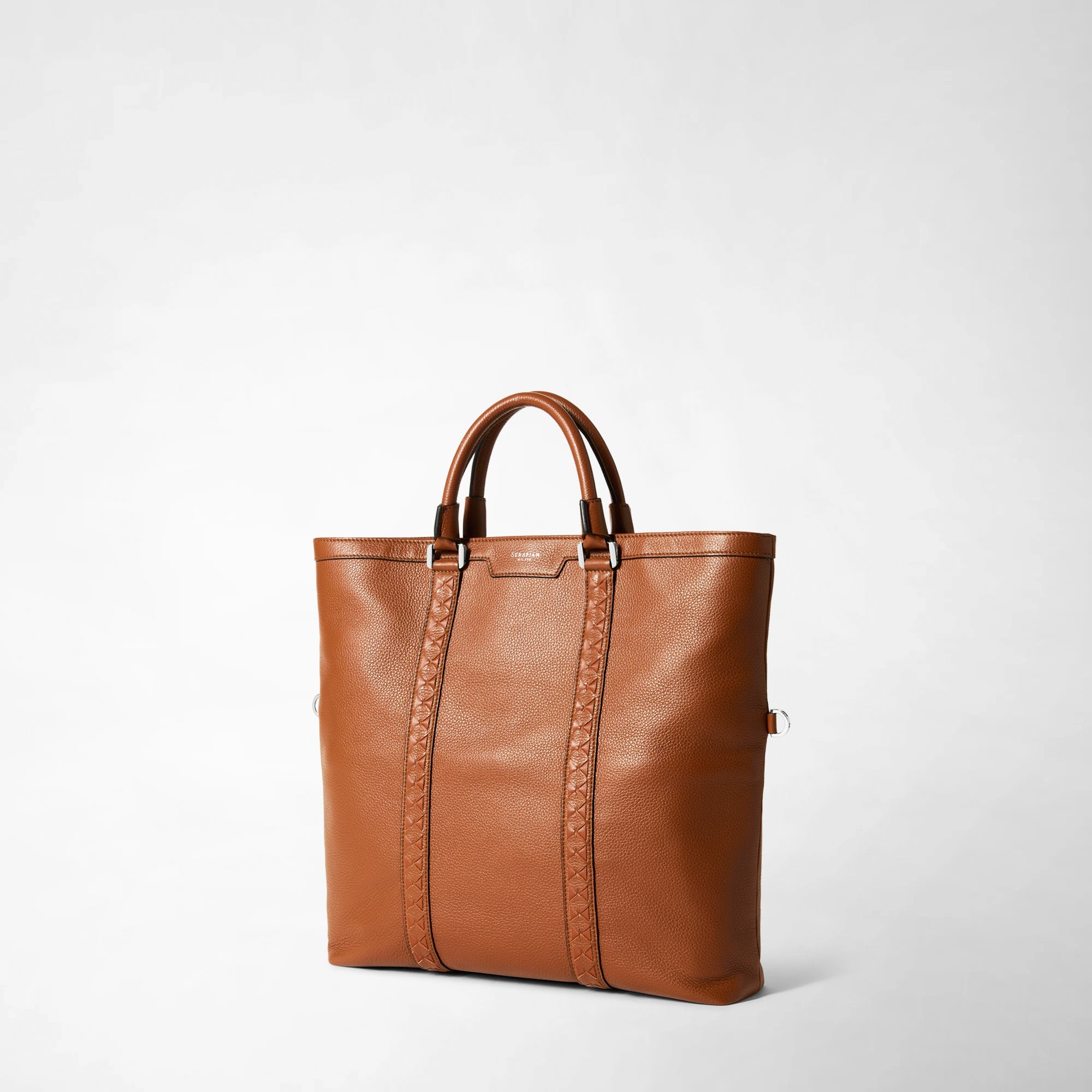 Mosaico foldable leather shopping bag - Tobacco