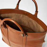 Mosaico foldable leather shopping bag - Tobacco