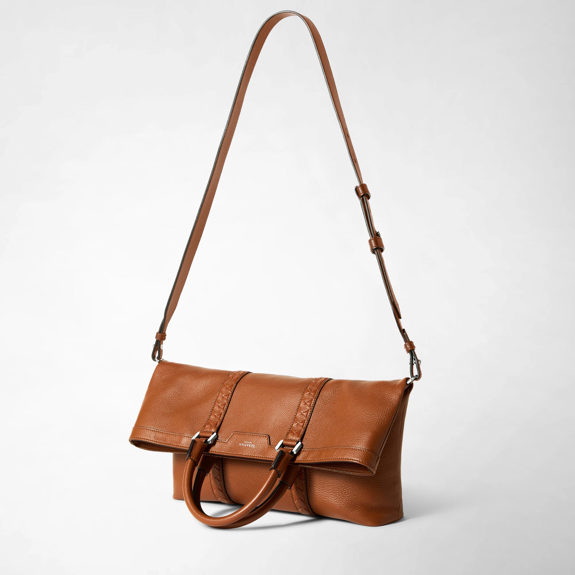 Mosaico foldable leather shopping bag - Tobacco