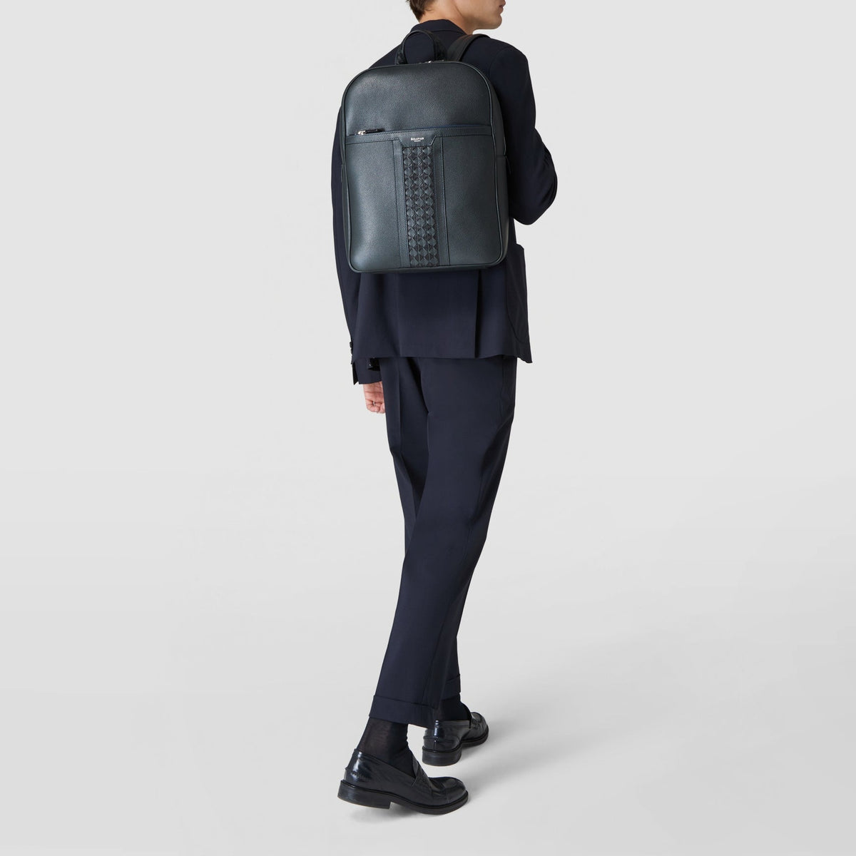 Sac à dos à fermeture éclair en cuir - Navy Blue