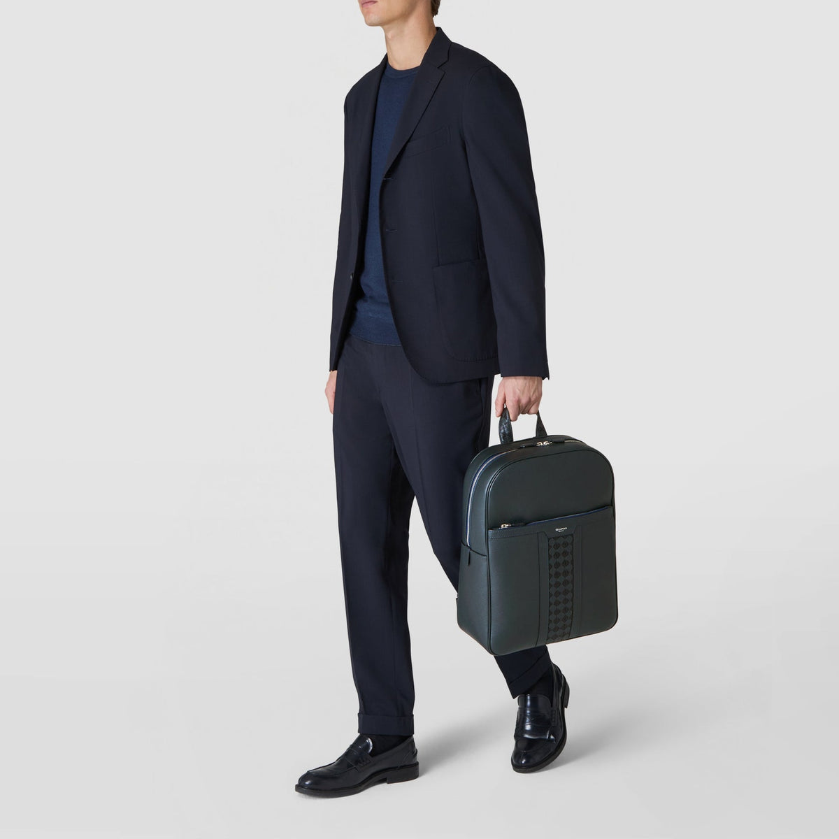 Sac à dos à fermeture éclair en cuir - Navy Blue
