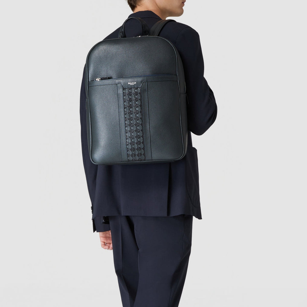 Sac à dos à fermeture éclair en cuir - Navy Blue