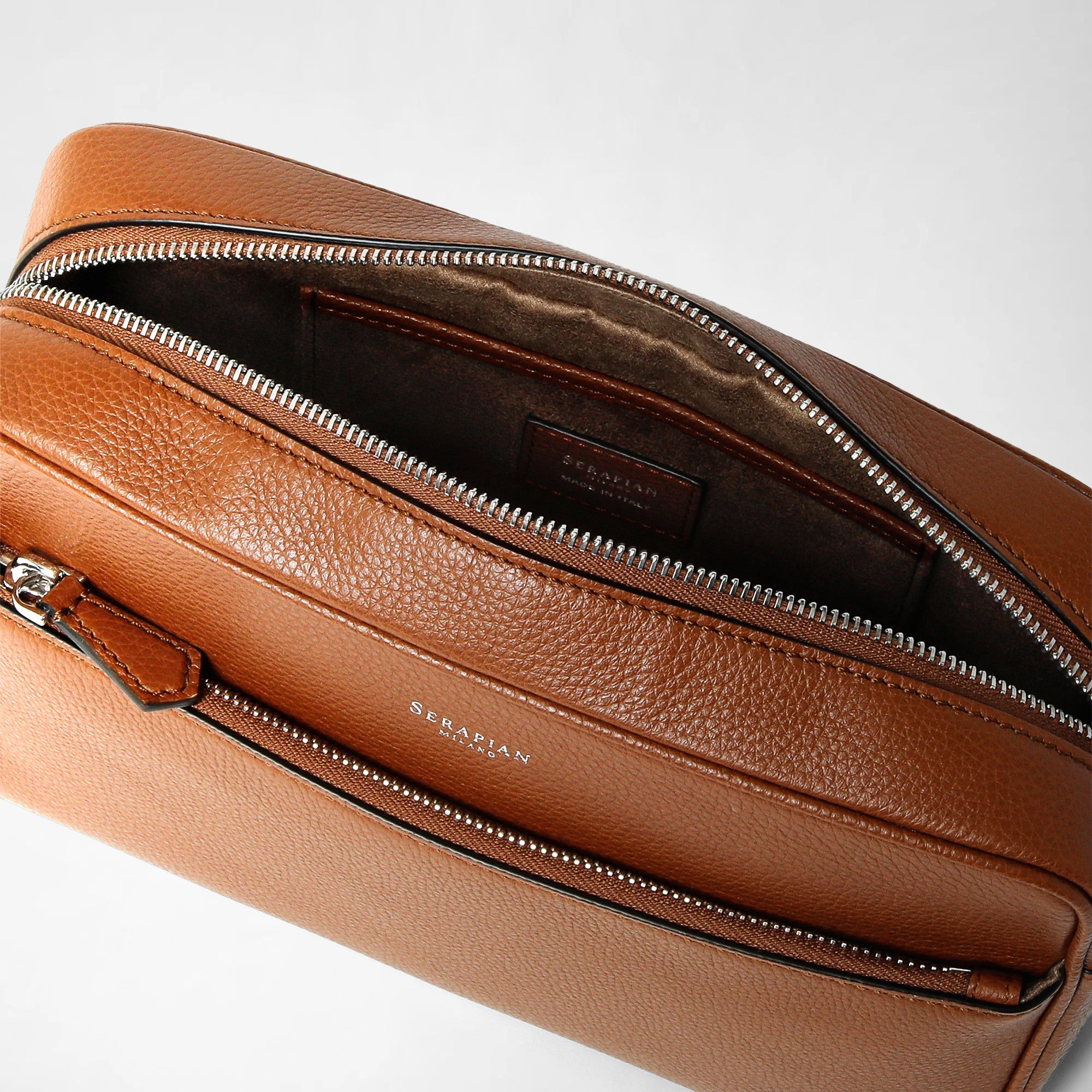 East West leather messenger bag - Tobacco