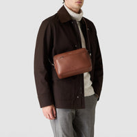 East West leather messenger bag - Tobacco