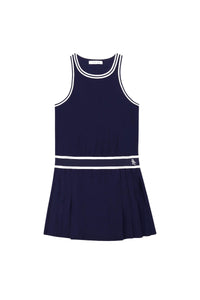 Robe courte SRC sans manches plissée - Bleu Marine & Blanc