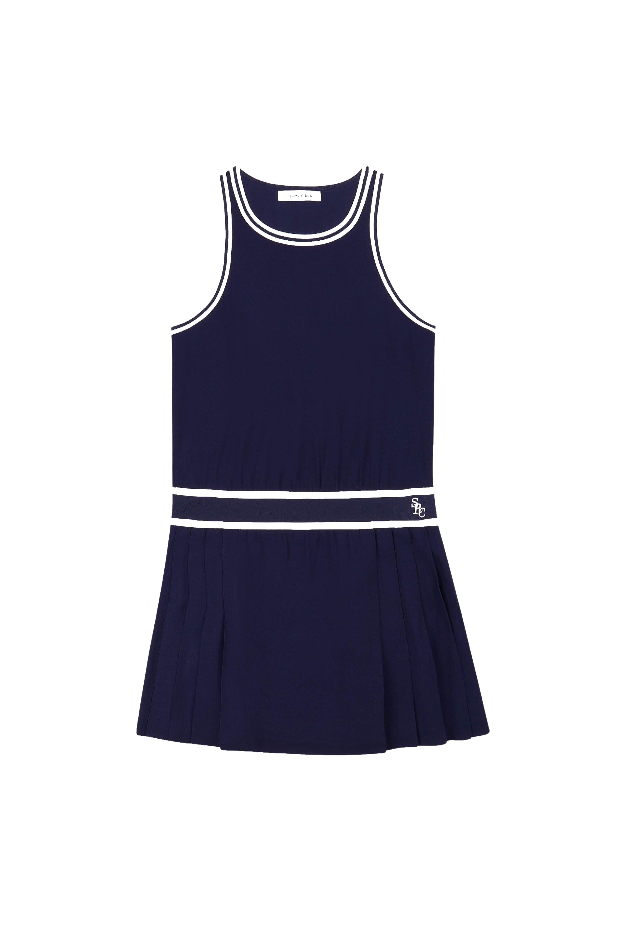 Robe courte SRC sans manches plissée - Bleu Marine & Blanc