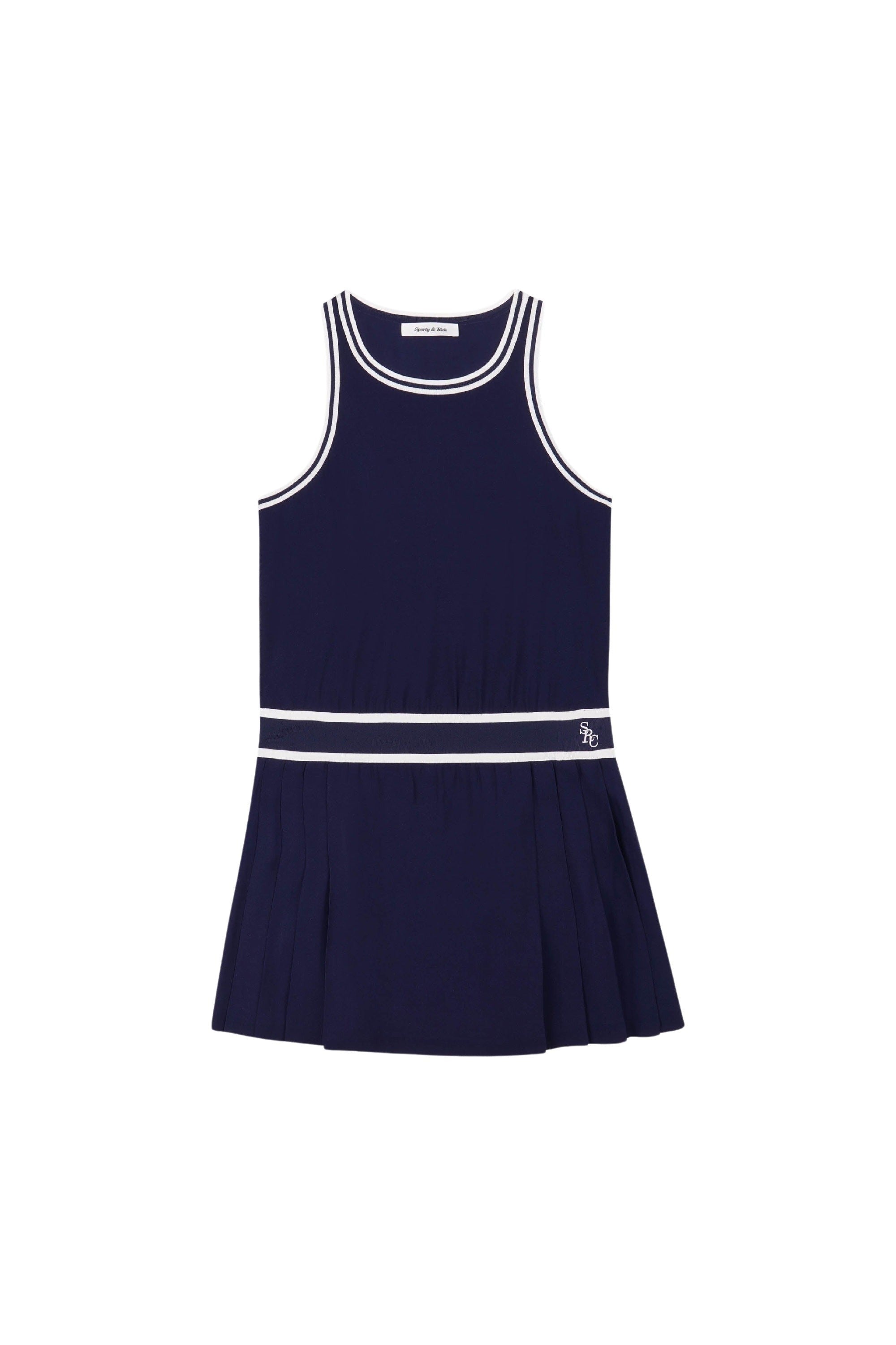 Robe courte SRC sans manches plissée - Navy & White