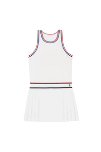 Robe courte SRC sans manches plissée - White & Navy & Red
