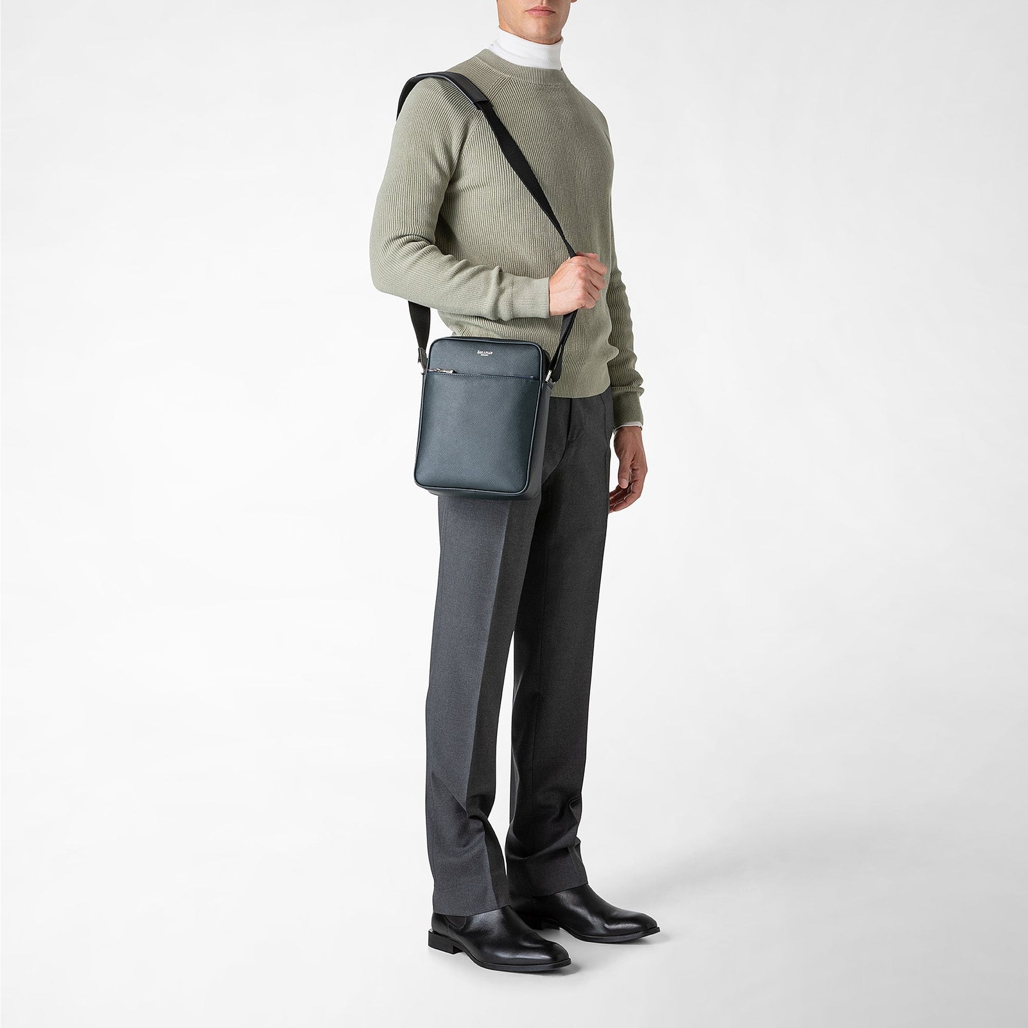 Sac à bandoulière North South en cuir - Navy Blue