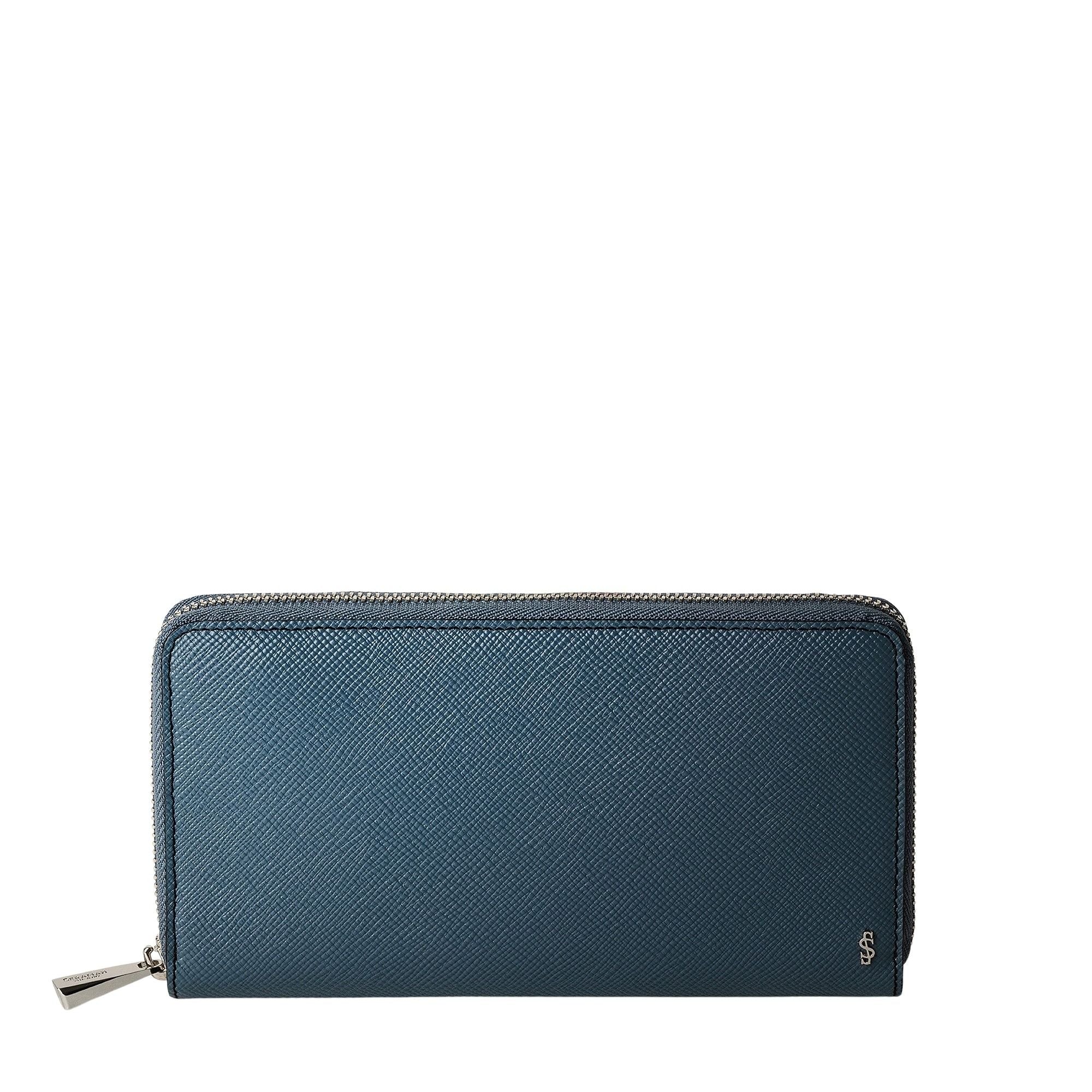Portefeuille zippé en cuir - Blue