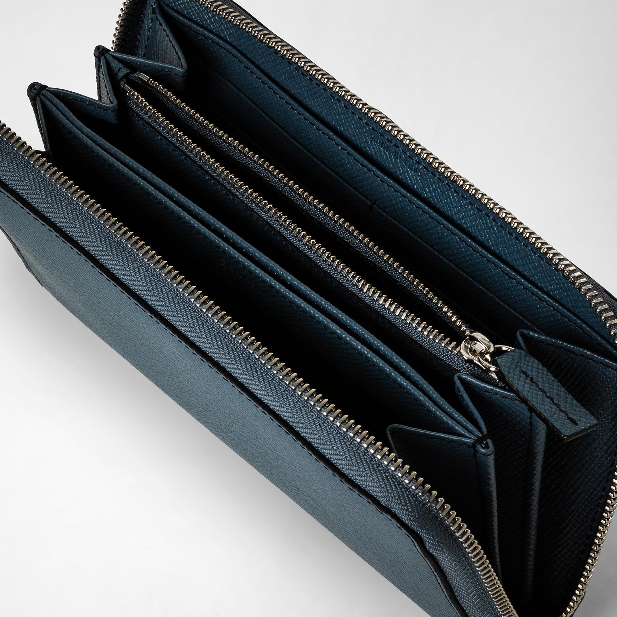 Portefeuille zippé en cuir - Blue