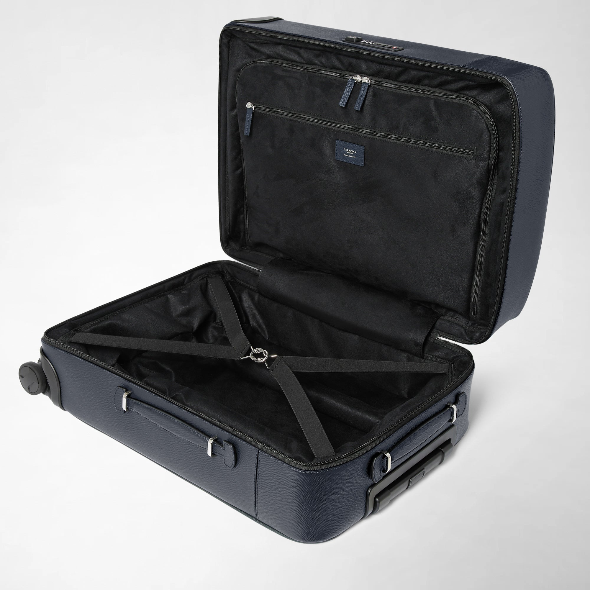 Valise cabine en cuir evoluzione - Navy Blue