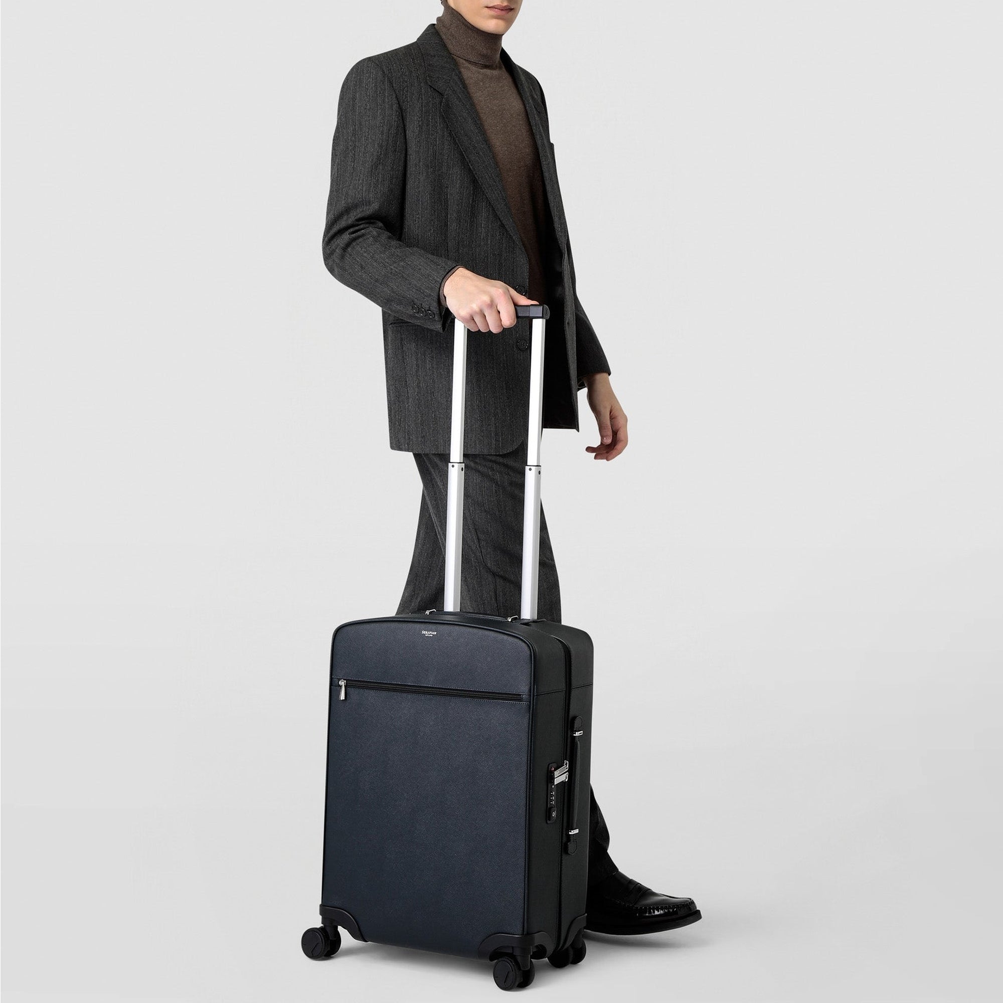 Valise cabine en cuir evoluzione - Navy Blue