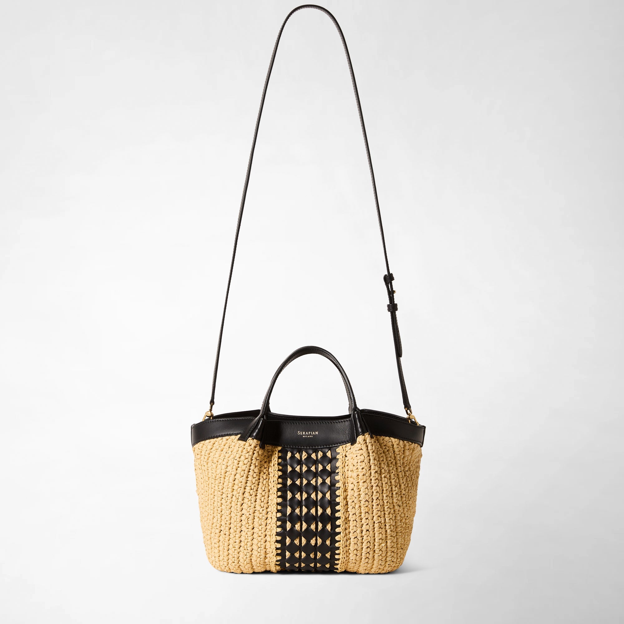 Mini sac Secret en raphia - Natural & Black