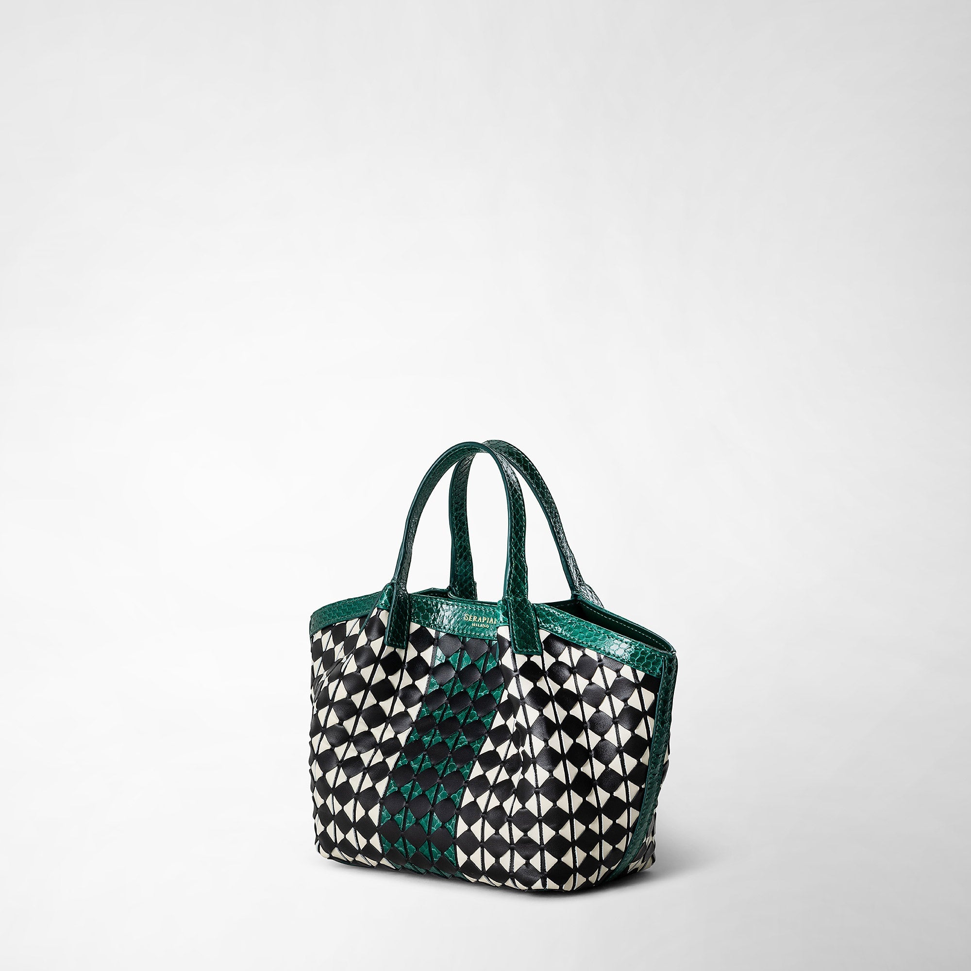 Secret mini bag in Mosaico leather - Black & Off White