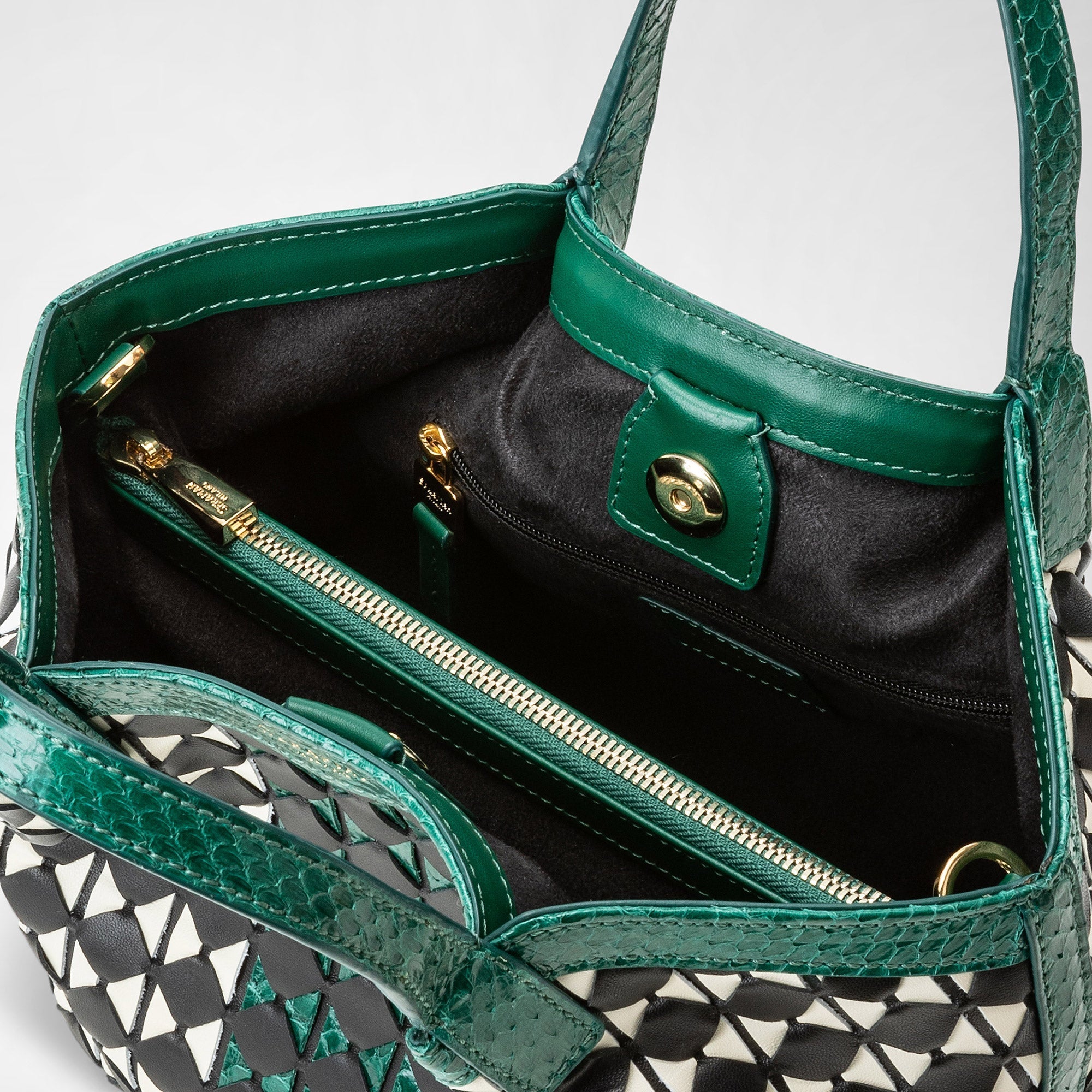 Secret mini bag in Mosaico leather - Black & Off White