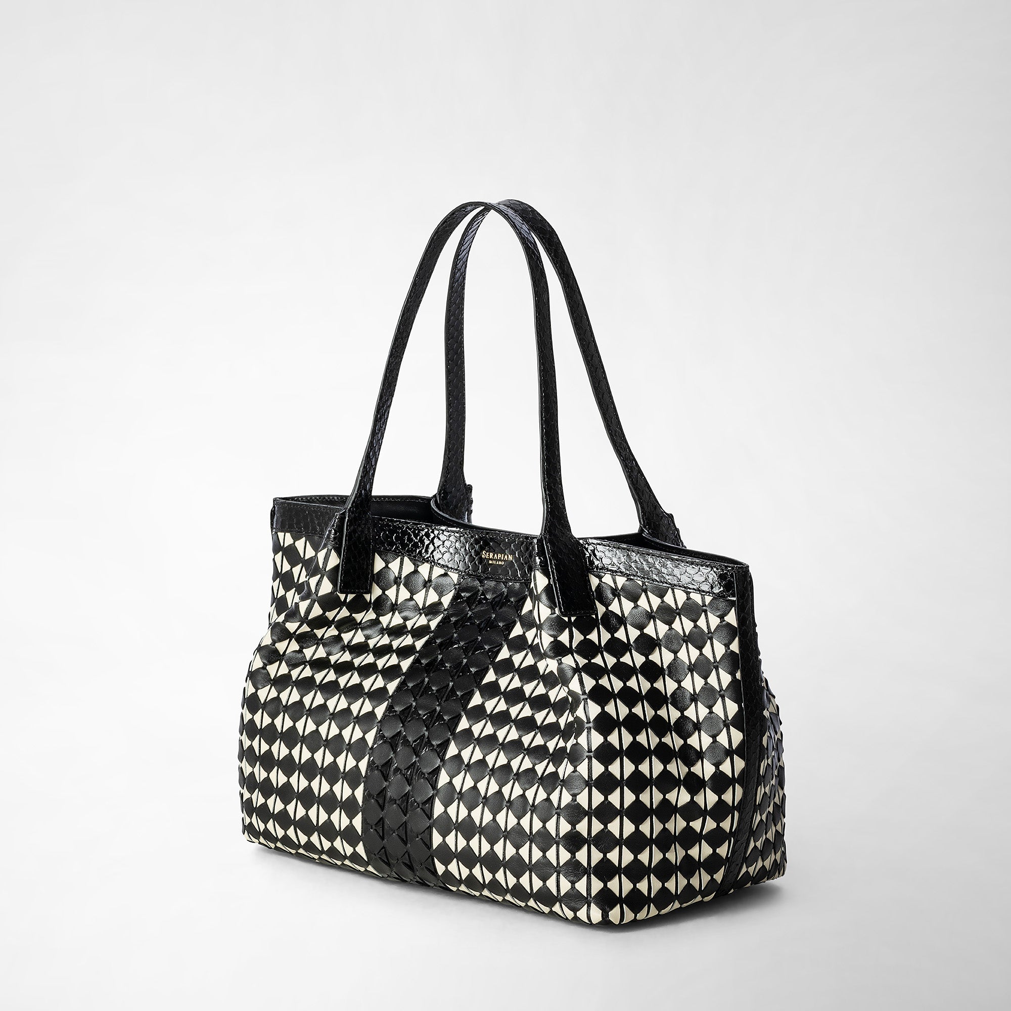 Petit sac Secret en cuir Mosaico - Black & Off White