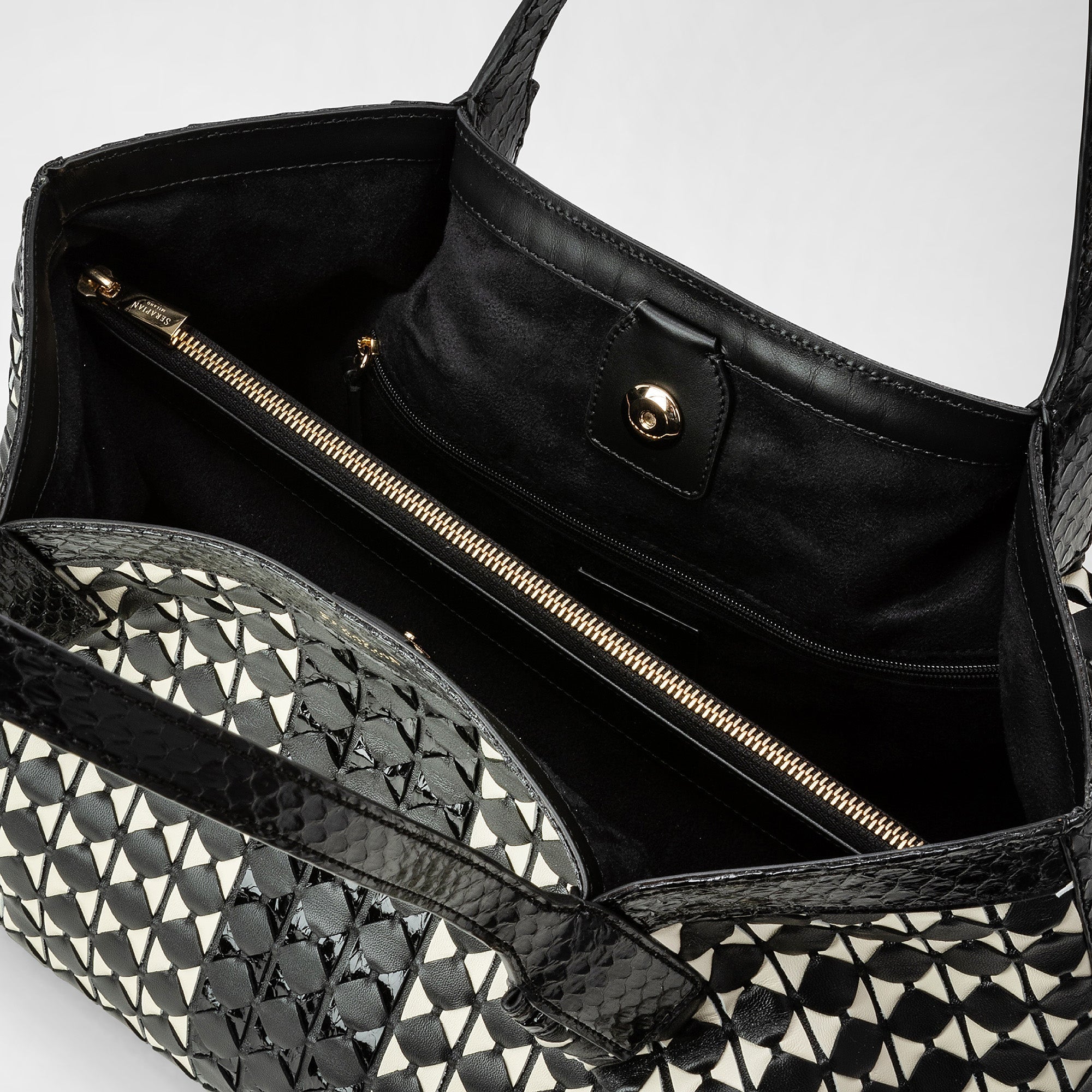 Petit sac Secret en cuir Mosaico - Black & Off White