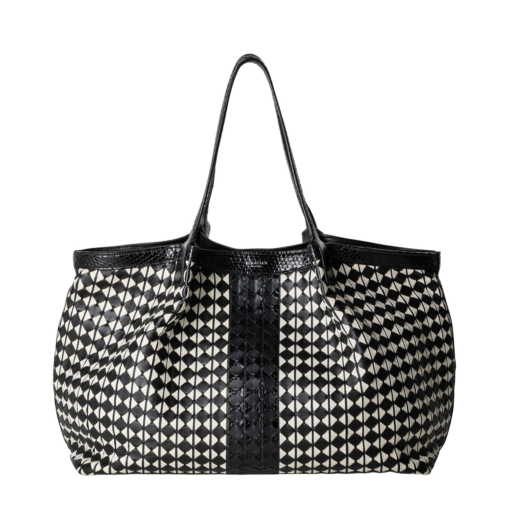 Secret bag in Mosaico leather - Black & Off White