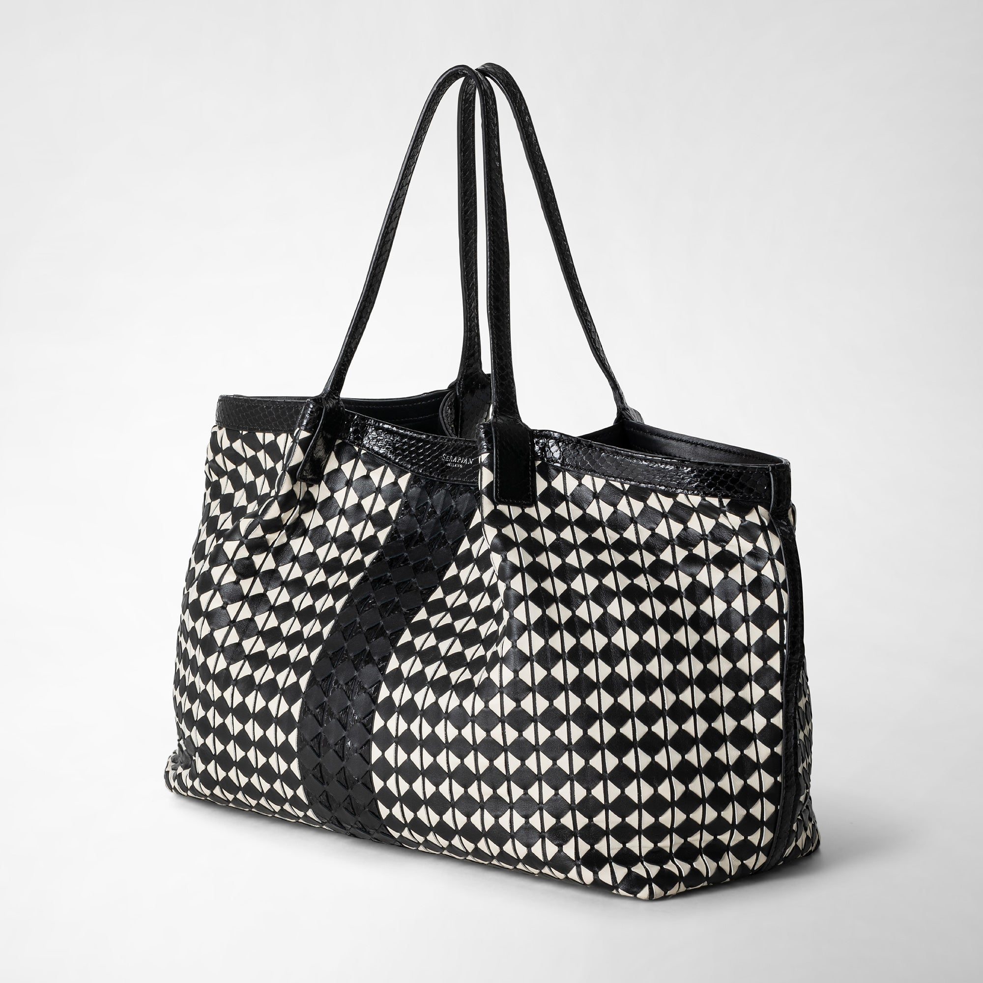 Secret bag in Mosaico leather - Black & Off White