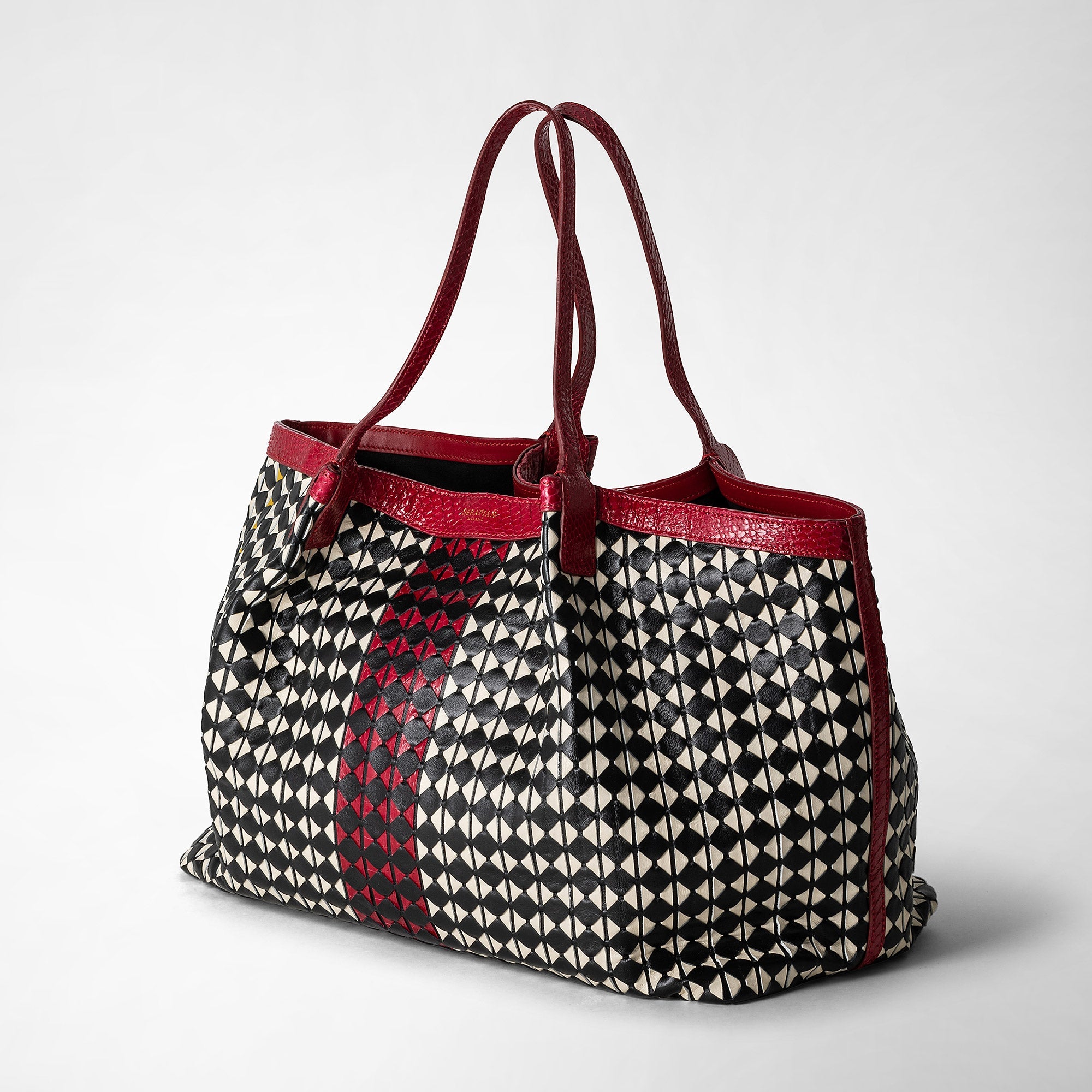 Secret bag in Mosaico leather - Black & Off White
