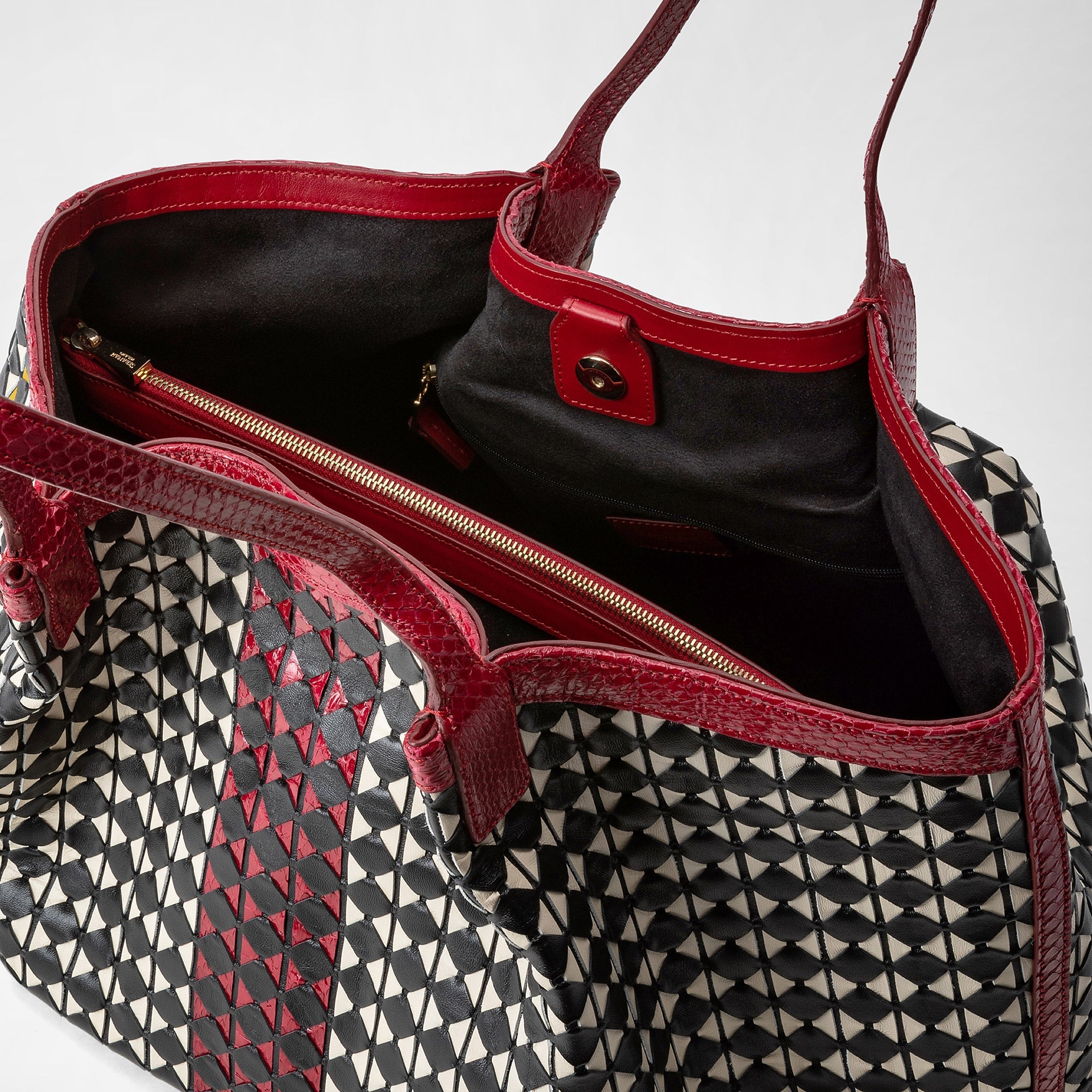 Secret bag in Mosaico leather - Black & Off White