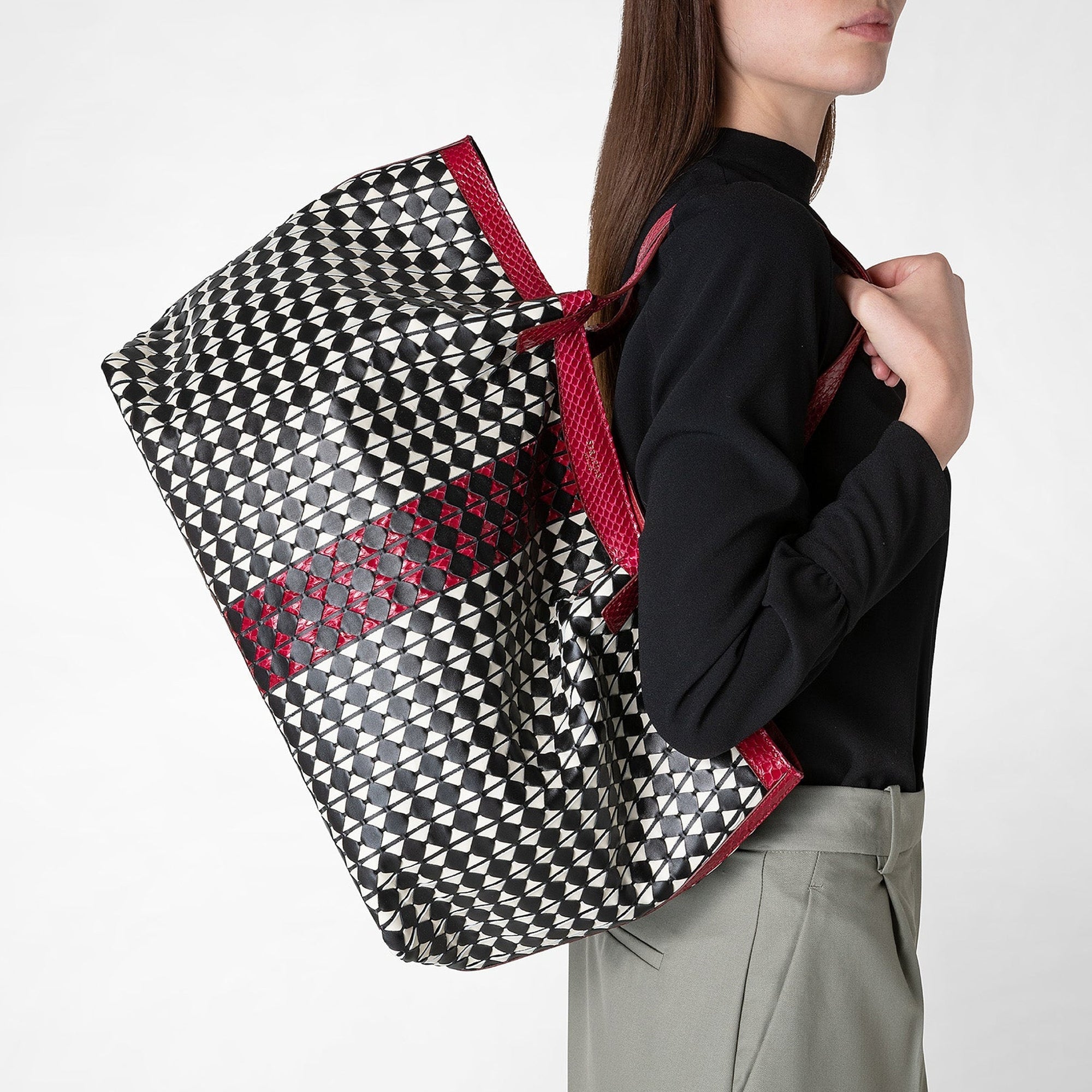 Secret bag in Mosaico leather - Black & Off White