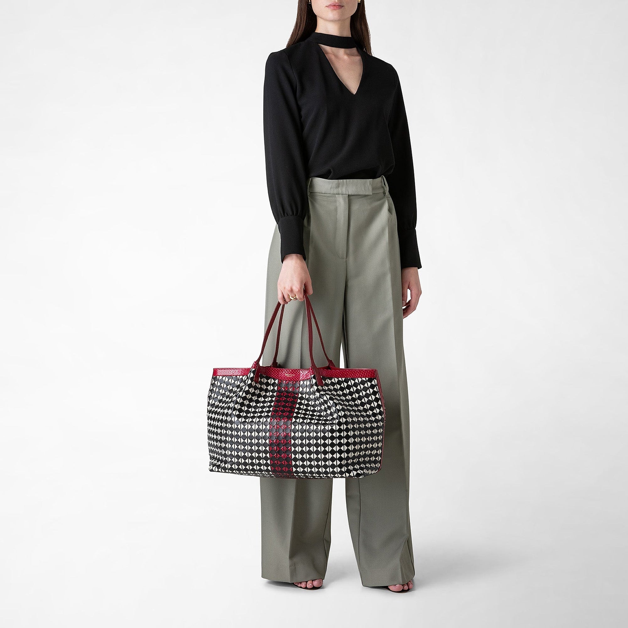 Secret bag in Mosaico leather - Black & Off White