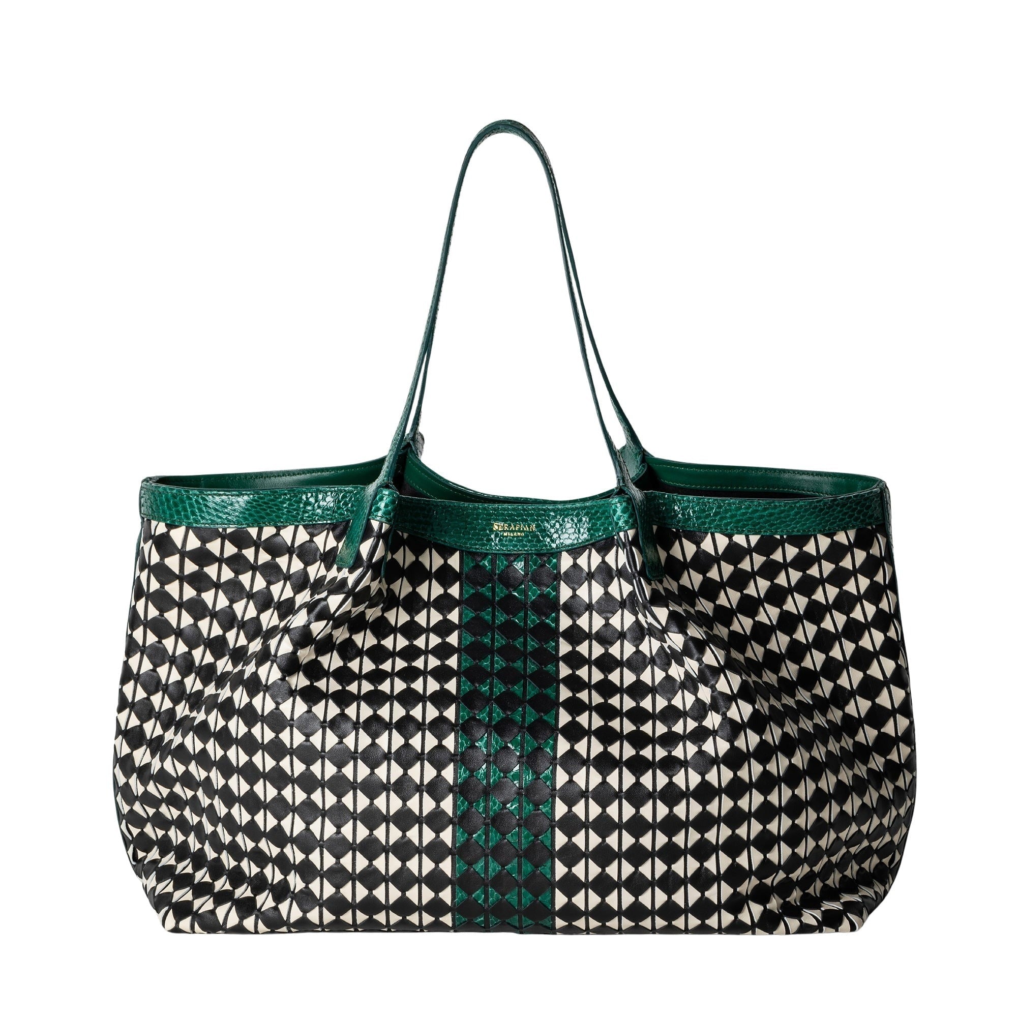 Sac Secret en cuir Mosaico - Black & Off White & Emerald