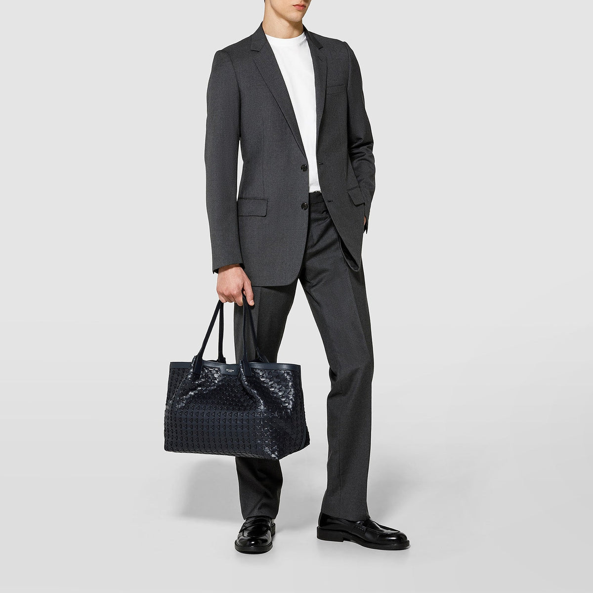 Secret leather tote bag - Navy Blue