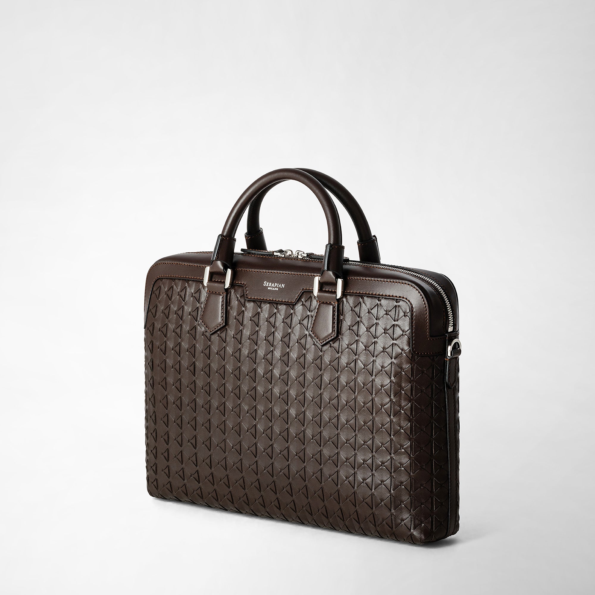Mosaico leather computer bag - Coffee