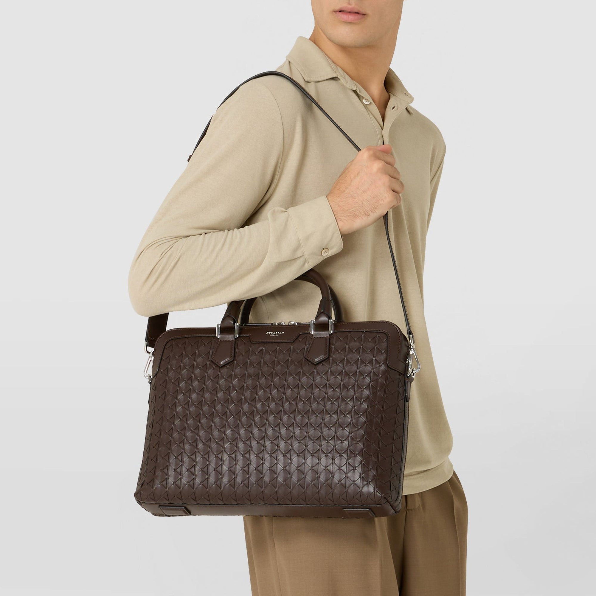 Mosaico leather computer bag - Coffee