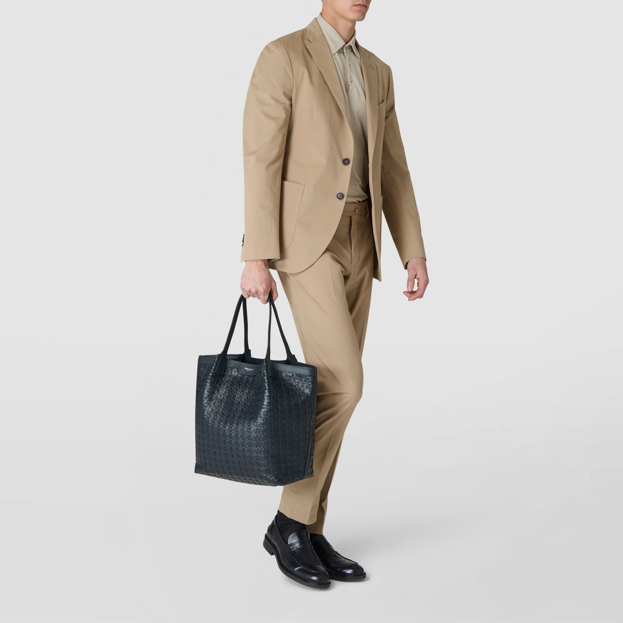 Secret bag in Mosaico leather - Navy Blue