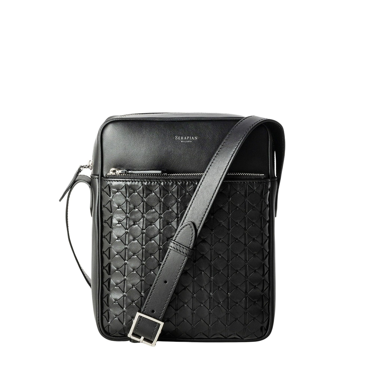 Sac à bandoulière Flat North South en cuir - Black