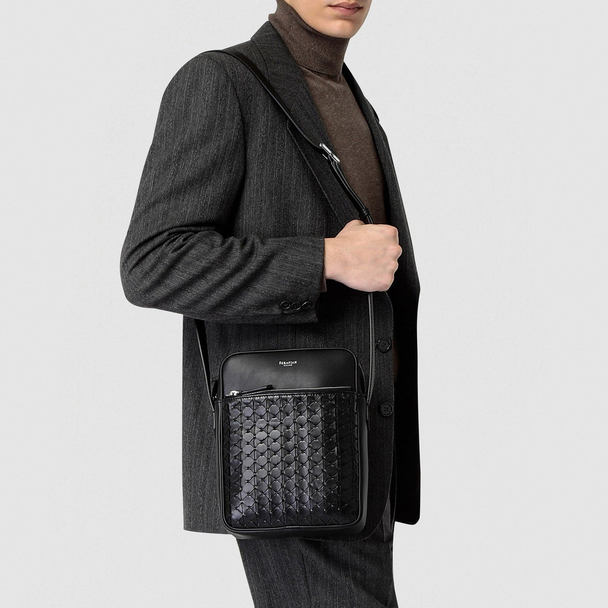 Sac à bandoulière Flat North South en cuir - Black