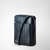 North South messenger bag in Mosaico leather - Navy Blue