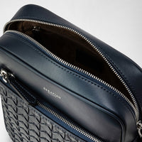 North South messenger bag in Mosaico leather - Navy Blue