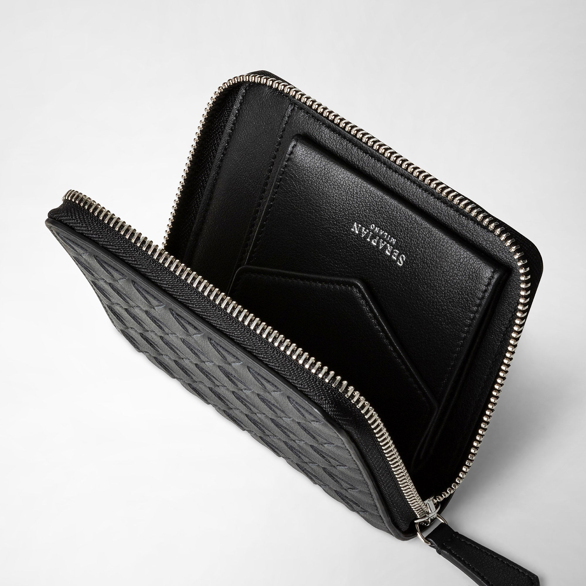 Mini portefeuille zippé en cuir Mosaico - Black