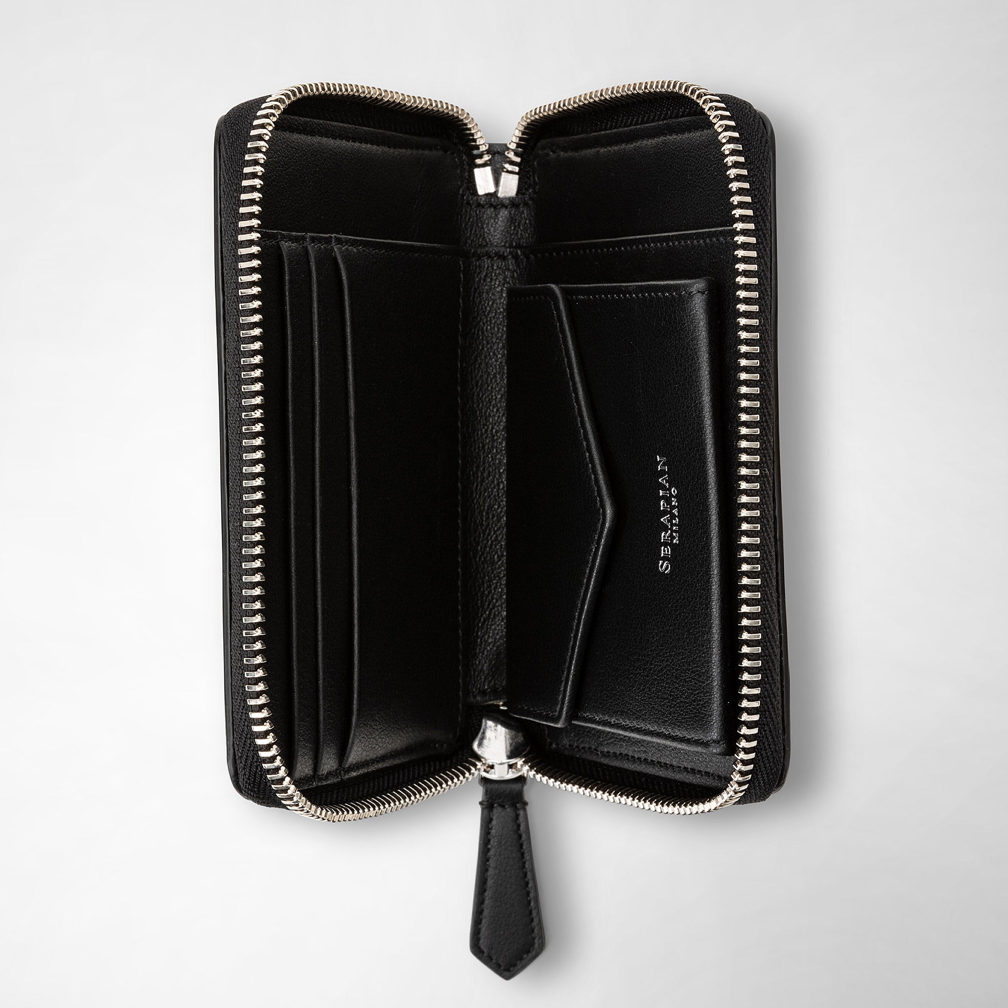 Mini portefeuille zippé en cuir Mosaico - Black
