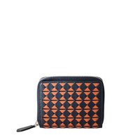 Mini portefeuille zippé en cuir Mosaico - Navy Blue & Orange