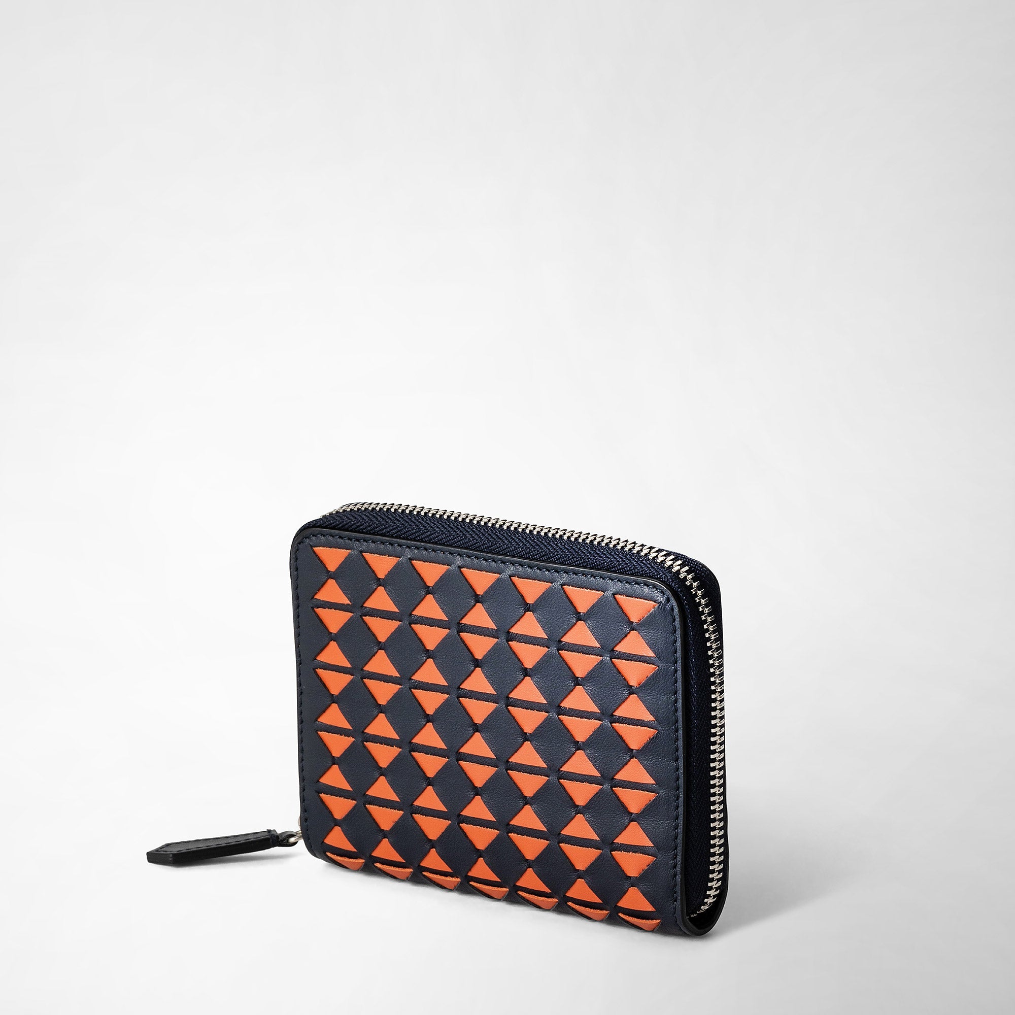 Mini portefeuille zippé en cuir Mosaico - Navy Blue & Orange
