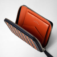 Mini portefeuille zippé en cuir Mosaico - Navy Blue & Orange