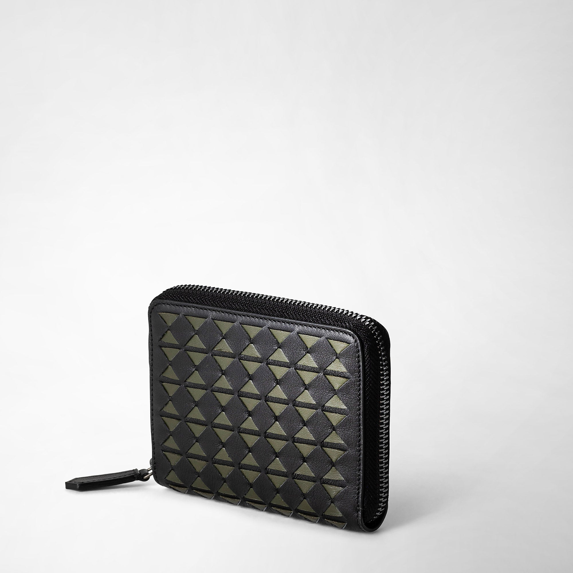 Mini portefeuille zippé en cuir Mosaico - Eclipse Black & Moss Green