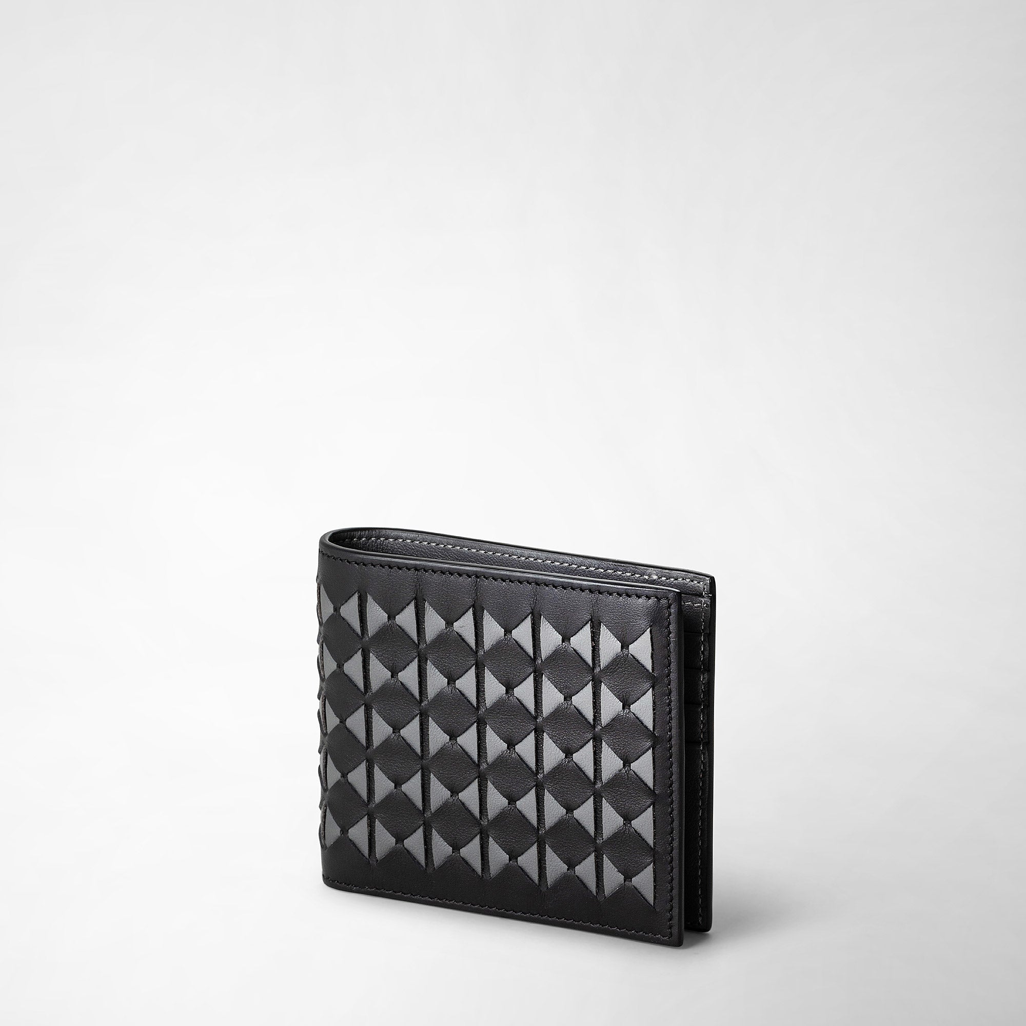 Portefeuille 8 cartes en cuir Mosaico - Black & Asphalt Grey