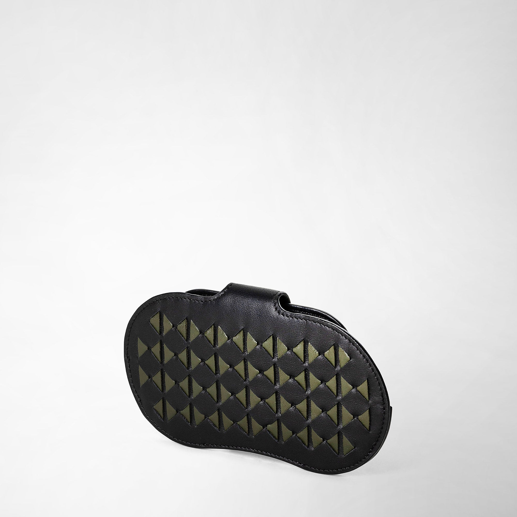 Étui à lunettes en cuir tressé Mosaico - Eclipse Black & Moss Green