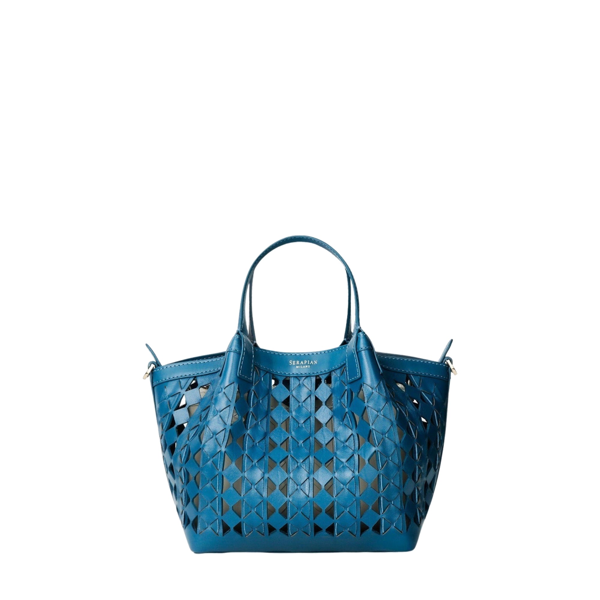 Secret mini bag in Mosaico leather - Blue Jeans & Off White