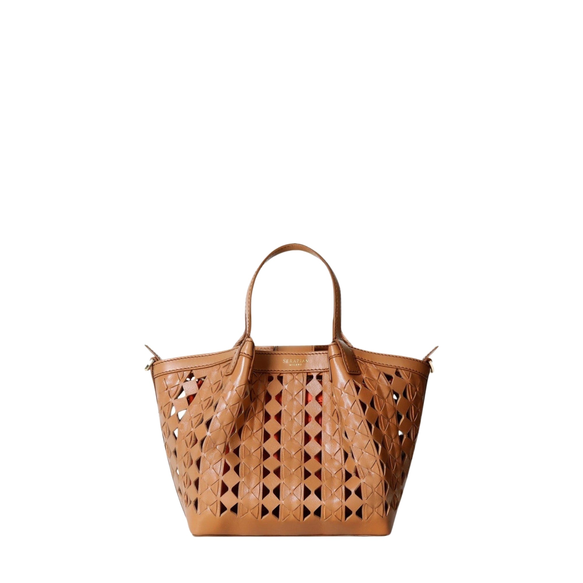 Mini sac Secret en cuir Mosaico - Tan & Coral Red