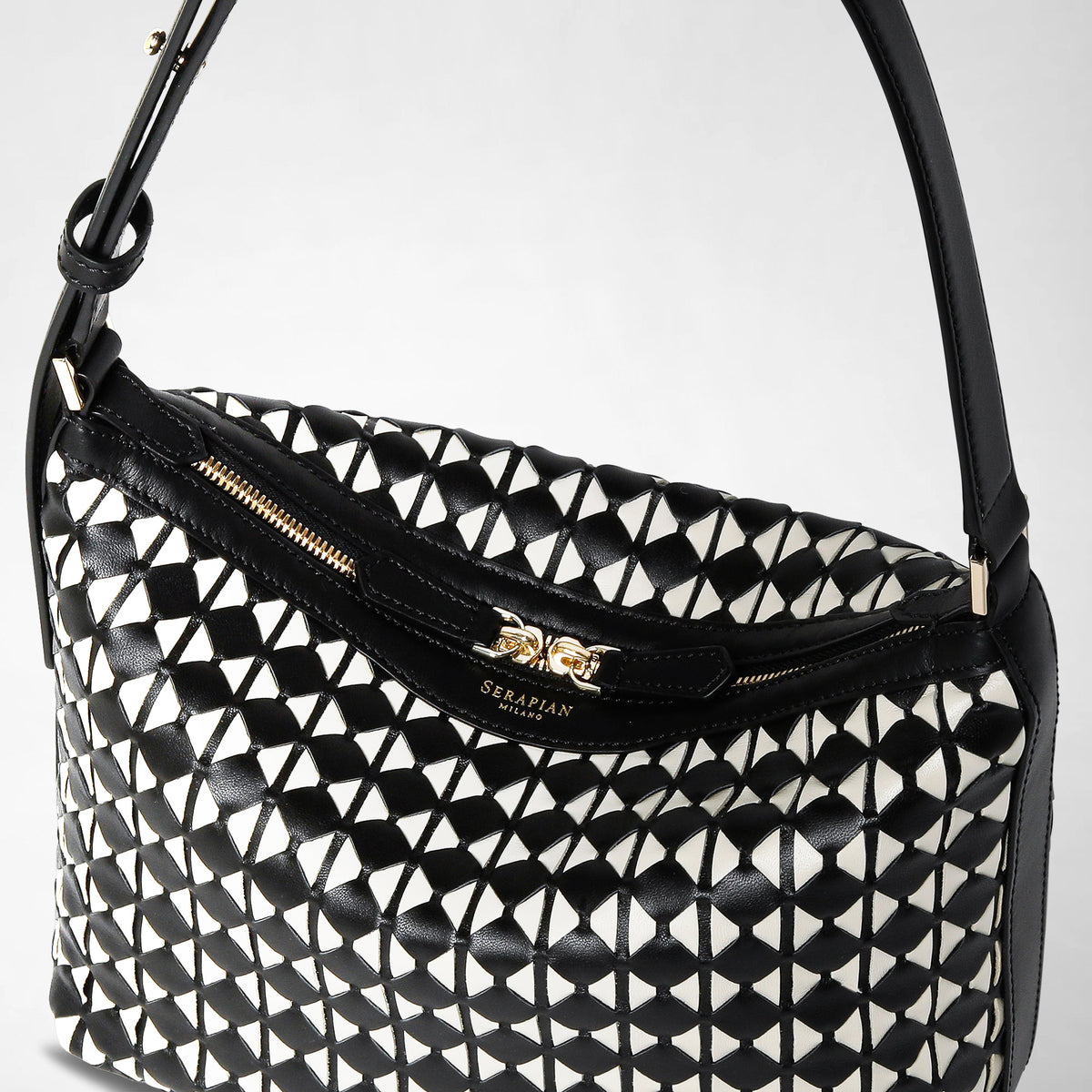 Small Ani shoulder bag Mosaico Black/Off White - Black & Off White