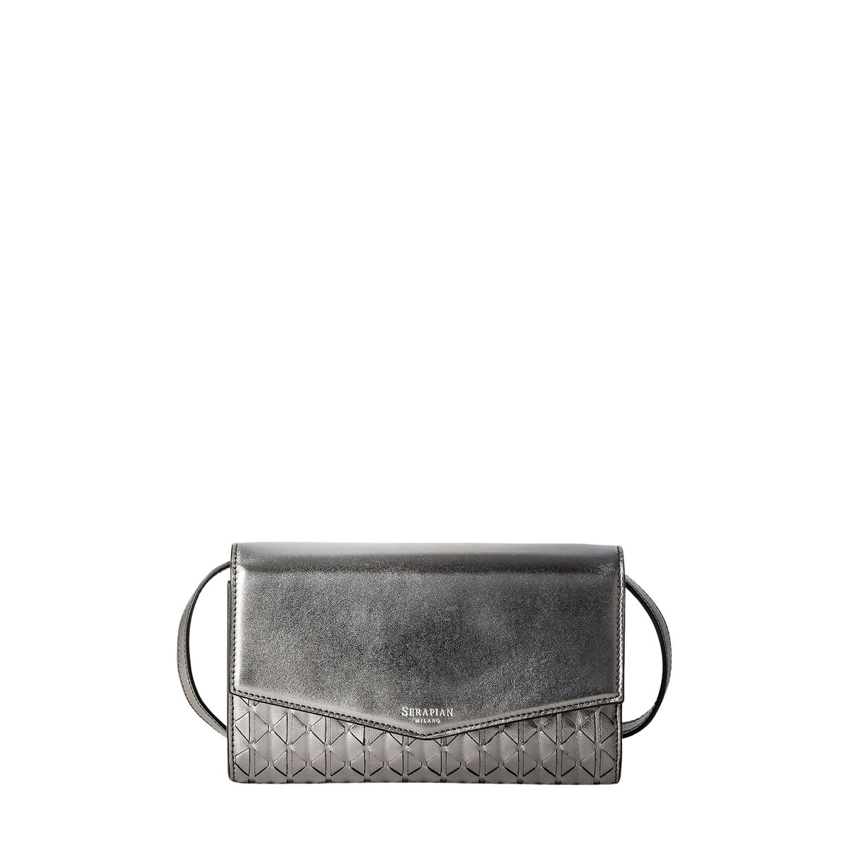Mosaico leather clutch bag with shoulder strap - Ruthenium