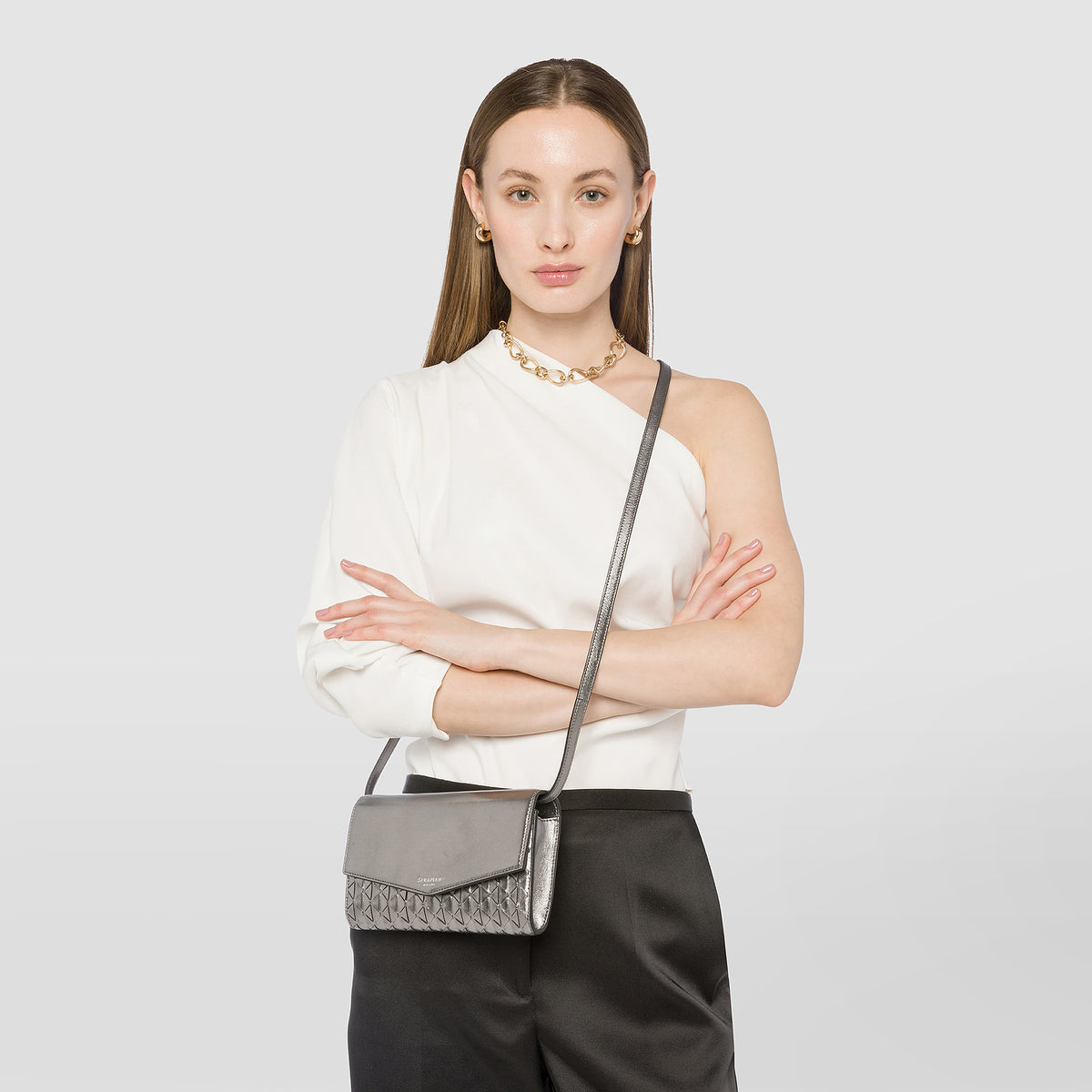 Pochette w/mirror Mosaico Ruthenium - Ruthenium